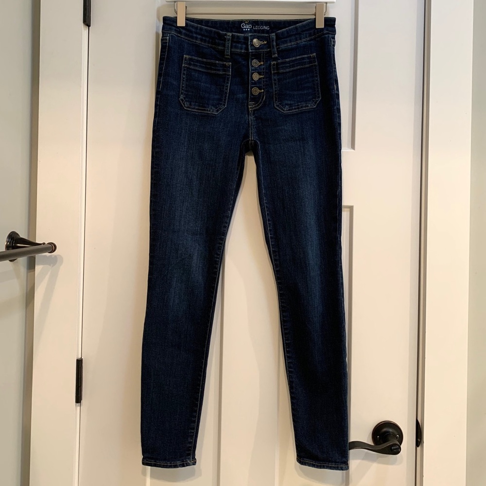 Dark semi-high rise skinny jeans